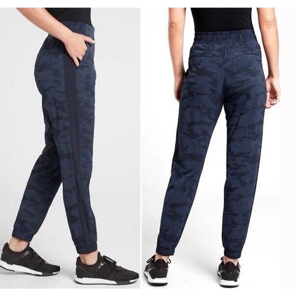 Athleta Brooklyn Camo Jogger Textured Navy Blue Comfort Sport Travel Size 6P